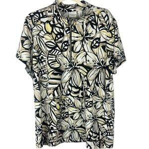 WEEKENDS BY CHICO'S 1/4 Zip White Black Gold Floral Stretch Athletic Top Size XL